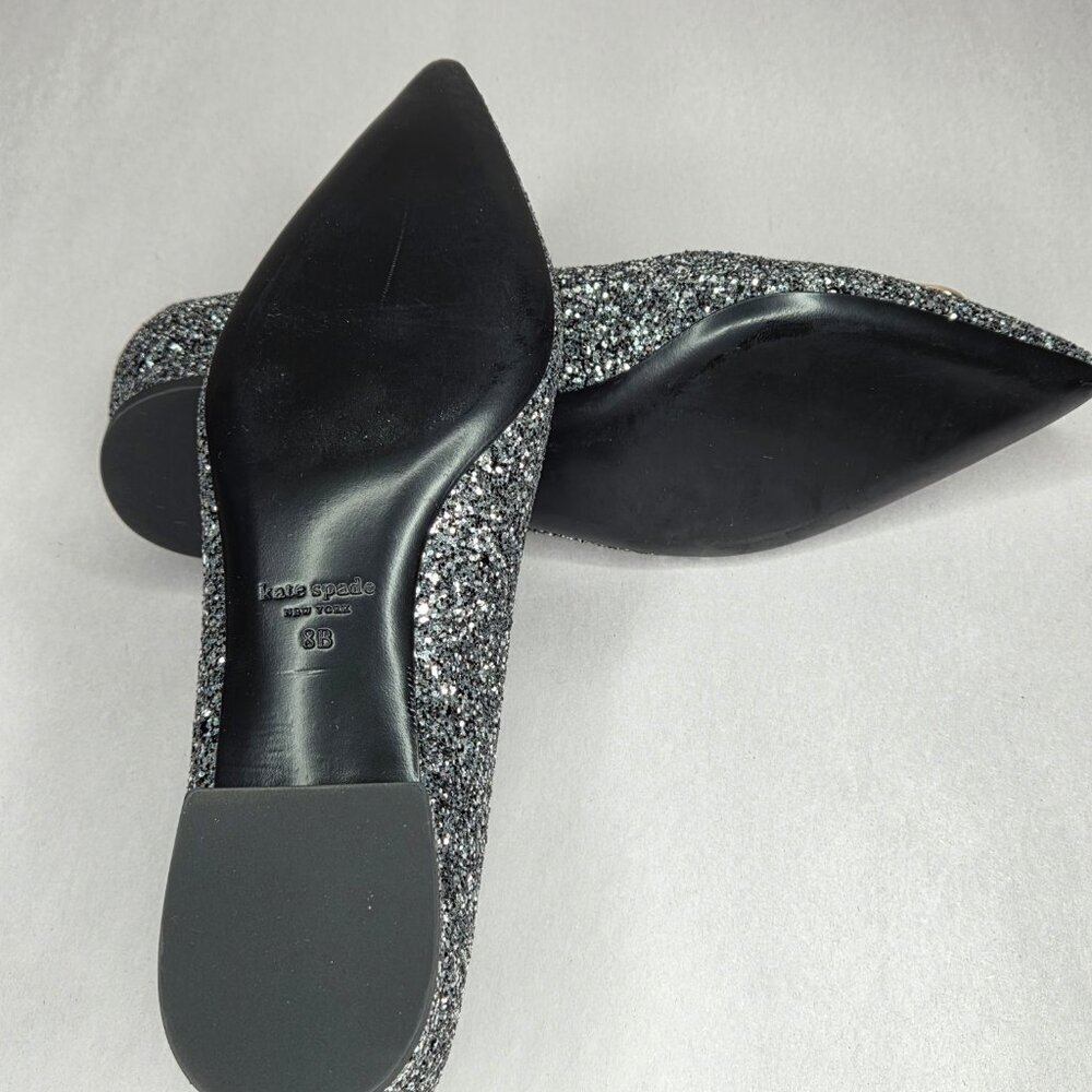Kate Spade Buckle Up Glitter Flats - Black Silver, Size: 8 B - Picture 4 of 7